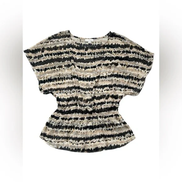 Studio Works Cream / Black/ Tan Sheer Blouse Women Size M (Medium) - Picture 6 of 9